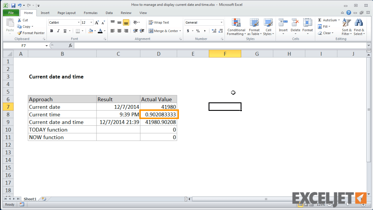 Excel tutorial How to display current date and time